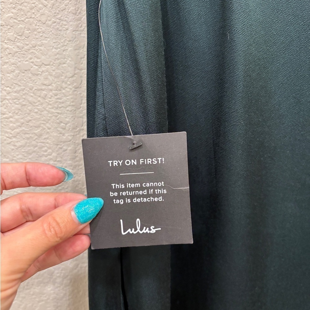 NWT Lulus Extraordinary Presence Dark Green Satin Strapless Maxi Dress - Picture 7 of 10
